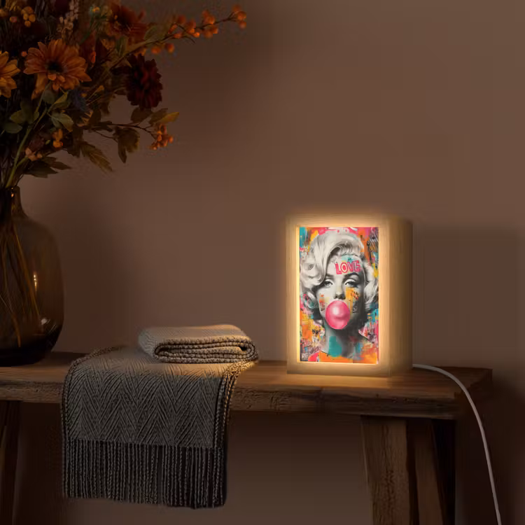 Vrouw - Kauwgom - Graffiti - Neonkleuren Light Box met kabel (Tafellamp) klein -sfeer4