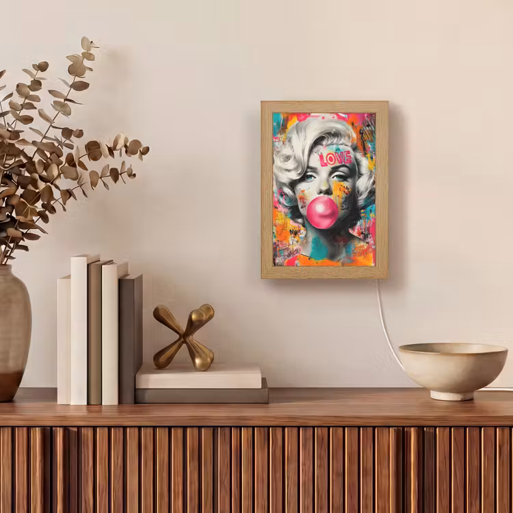 Vrouw - Kauwgom - Graffiti - Neonkleuren Light Box met kabel (Tafellamp) klein -sfeer2