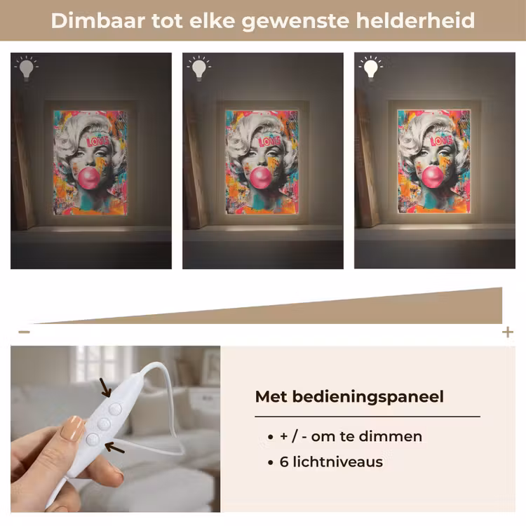 Vrouw - Kauwgom - Graffiti - Neonkleuren Light Box met kabel (Tafellamp) klein -USP_dimbaarNL