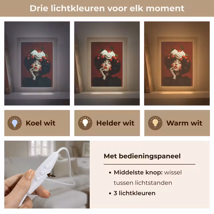 Vrouw - Kersen - Slagroom Light Box met kabel (Tafellamp) klein -USP_lichtkleurNL