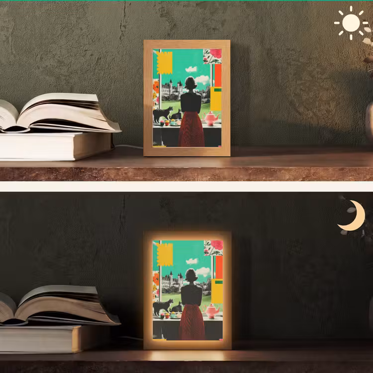 Vrouw - Keuken - Katten - Doorkijk Light Box met kabel (Tafellamp) klein -sfeer3