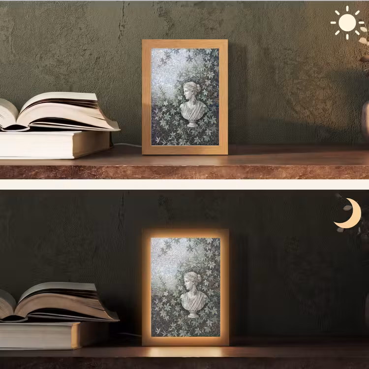 Vrouw - Klassiek - Mozaiëk - Natuur - Groen Light Box met kabel (Tafellamp) klein -sfeer3