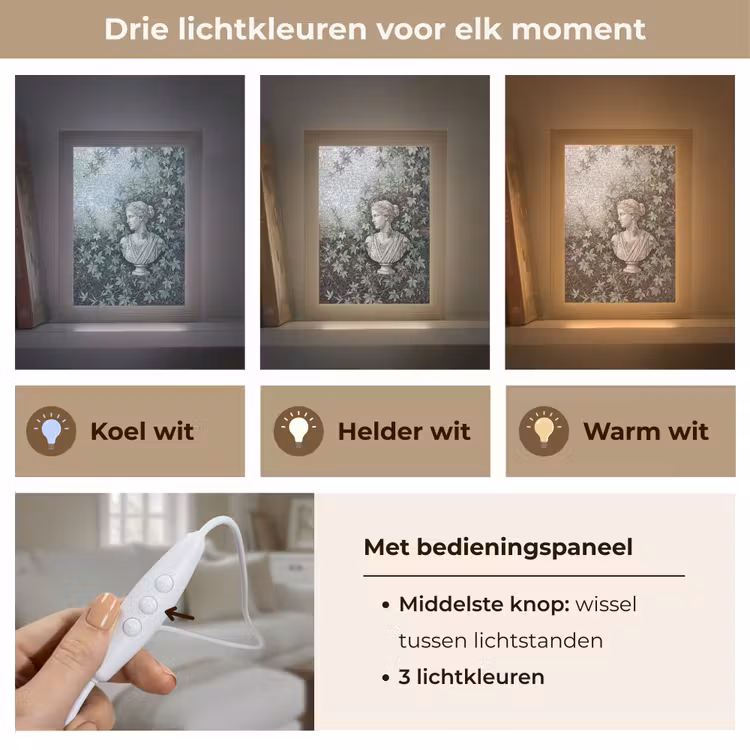 Vrouw - Klassiek - Mozaiëk - Natuur - Groen Light Box met kabel (Tafellamp) klein -USP_lichtkleurNL