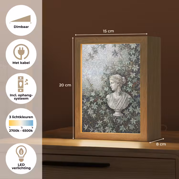 Vrouw - Klassiek - Mozaiëk - Natuur - Groen Light Box met kabel (Tafellamp) klein -USP_NL