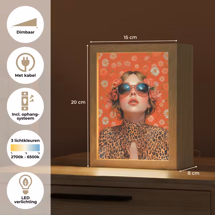 Vrouw - Kleurrijk - Dierenprint - Bloemen Light Box met kabel (Tafellamp) klein -USP_NL