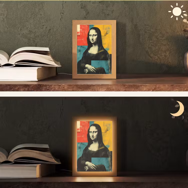 Vrouw - Kleurvlakken - Klassieke schilderkunst Light Box met kabel (Tafellamp) klein -sfeer3