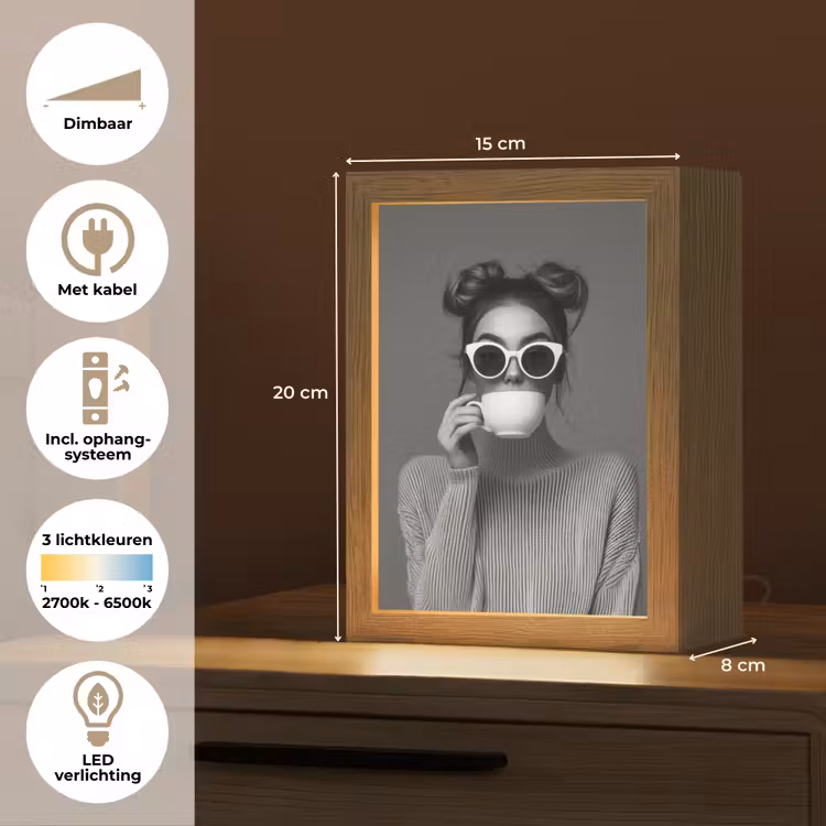 Vrouw - Koffie - Zwart - Wit Light Box met kabel (Tafellamp) klein -USP_NL