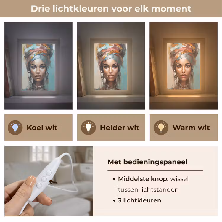 Vrouw - Kunst - Sieraden - Portret Light Box met kabel (Tafellamp) klein -USP_lichtkleurNL