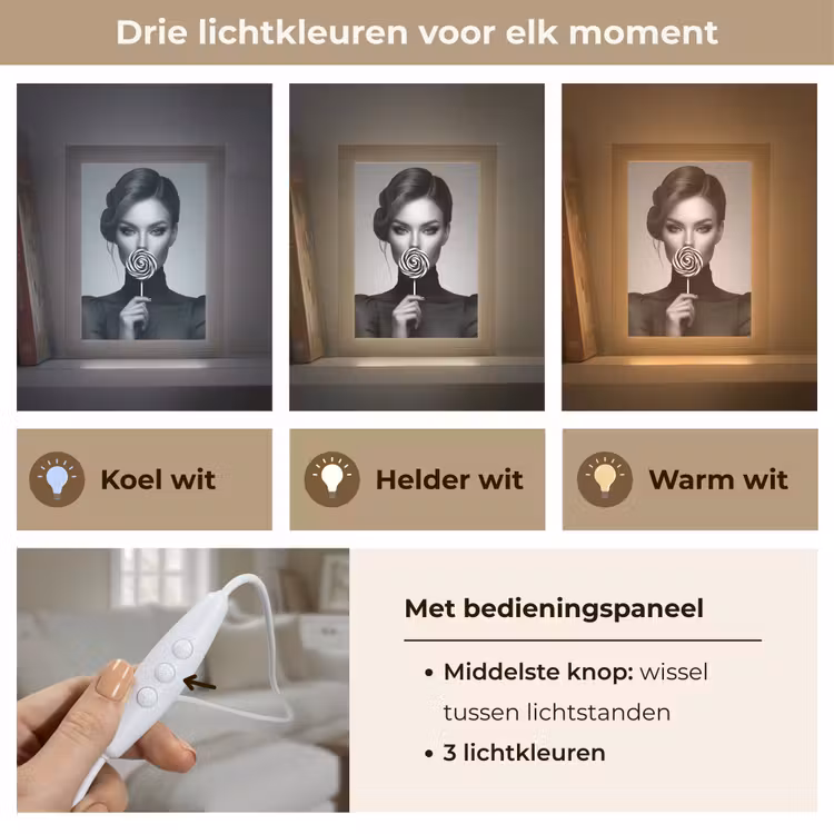 Vrouw - Lolly - Zwart Light Box met kabel (Tafellamp) klein -USP_lichtkleurNL
