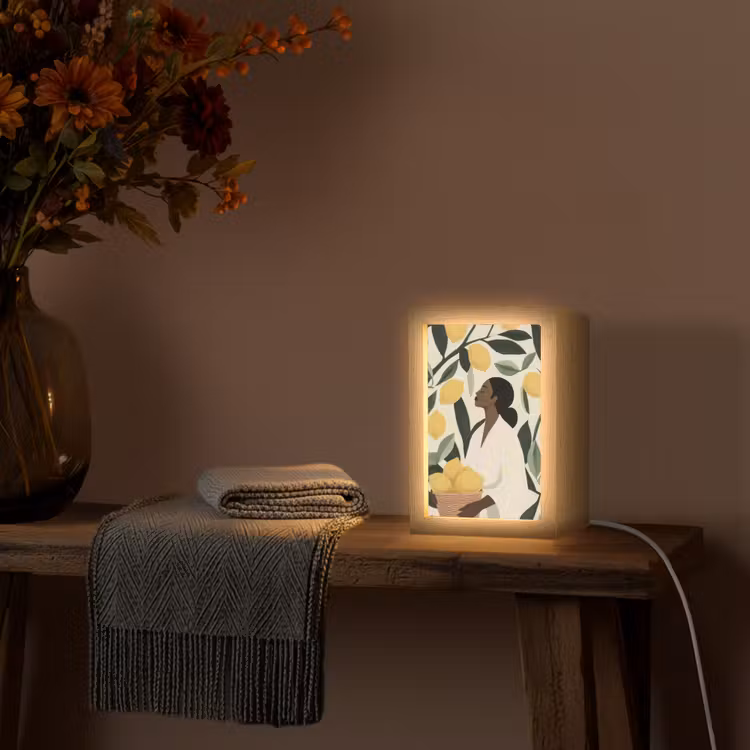 Vrouw - Mand - Citroenen - Bladeren Light Box met kabel (Tafellamp) klein -sfeer4