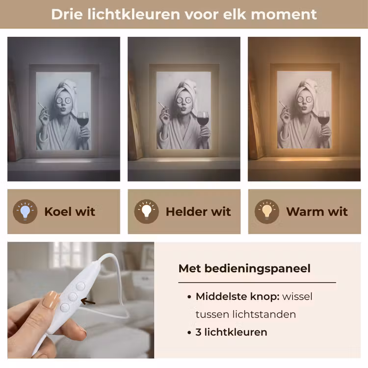 Vrouw - Masker - Wijn - Sigaret Light Box met kabel (Tafellamp) klein -USP_lichtkleurNL