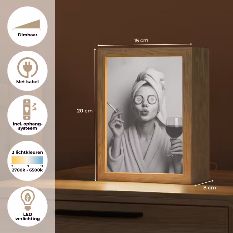 Vrouw - Masker - Wijn - Sigaret Light Box met kabel (Tafellamp) klein -USP_NL