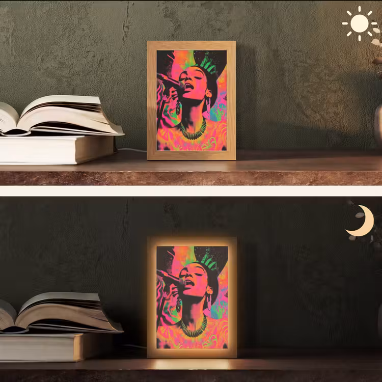 Vrouw - Microfoon - Neon Light Box met kabel (Tafellamp) klein -sfeer3