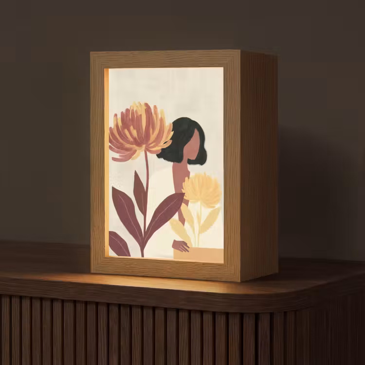Vrouw - Minimalistisch - Bloem Light Box met kabel (Tafellamp) klein -z3d_website