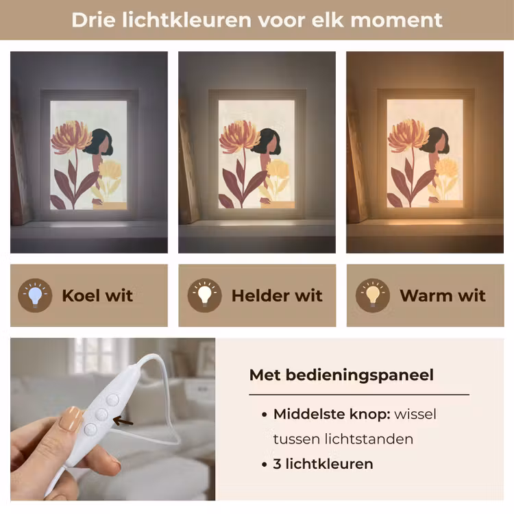 Vrouw - Minimalistisch - Bloem Light Box met kabel (Tafellamp) klein -USP_lichtkleurNL