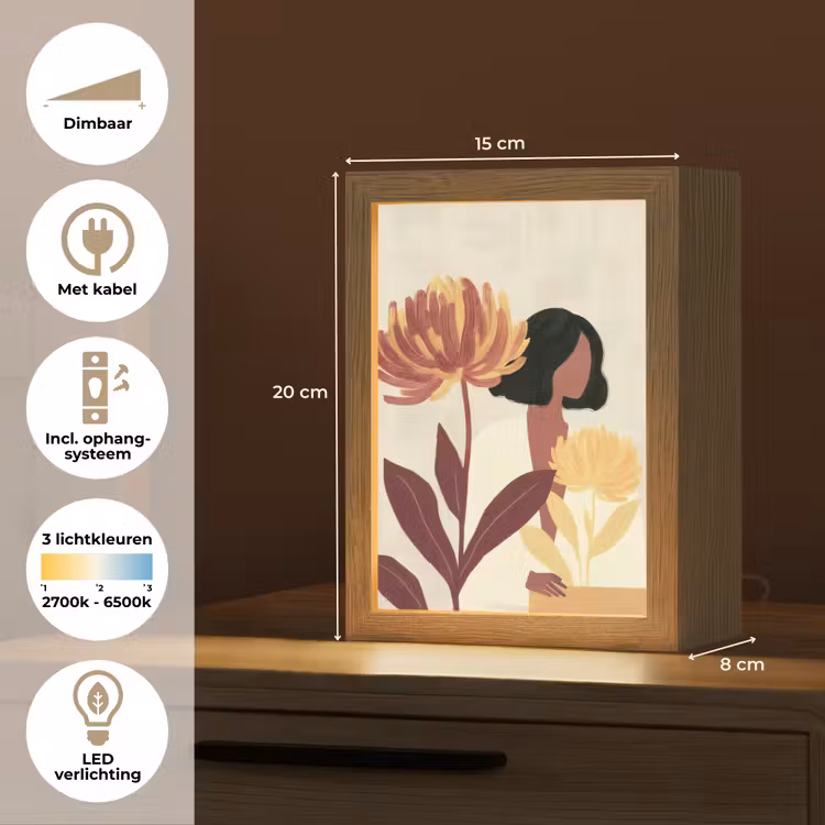 Vrouw - Minimalistisch - Bloem Light Box met kabel (Tafellamp) klein -USP_NL