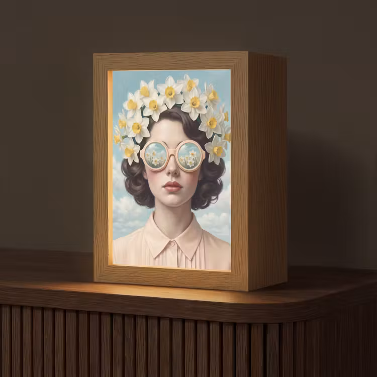 Vrouw - Narcissen - Geel Light Box met kabel (Tafellamp) klein -z3d_website