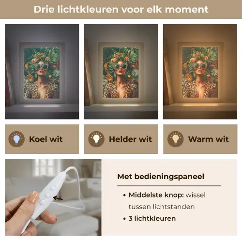 Vrouw - Panterprint - Jungle - Natuur - Luxe Light Box met kabel (Tafellamp) klein -USP_lichtkleurNL