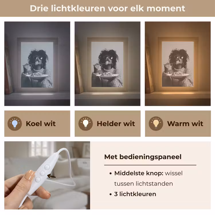 Vrouw - Pasta - Zwart - Wit Light Box met kabel (Tafellamp) klein -USP_lichtkleurNL
