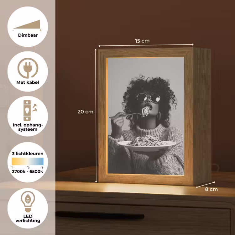 Vrouw - Pasta - Zwart - Wit Light Box met kabel (Tafellamp) klein -USP_NL