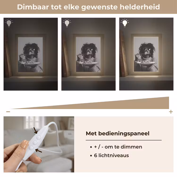 Vrouw - Pasta - Zwart - Wit Light Box met kabel (Tafellamp) klein -USP_dimbaarNL