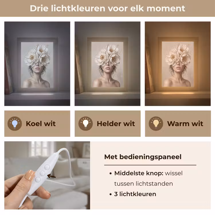 Vrouw - Pioenroos - Wit Light Box met kabel (Tafellamp) klein -USP_lichtkleurNL