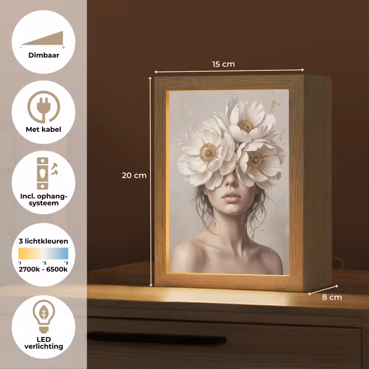 Vrouw - Pioenroos - Wit Light Box met kabel (Tafellamp) klein -USP_NL