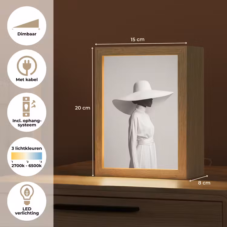 Vrouw - Profiel - Hoed - Zwart - Wit - Minimalistisch Light Box met kabel (Tafellamp) klein -USP_NL