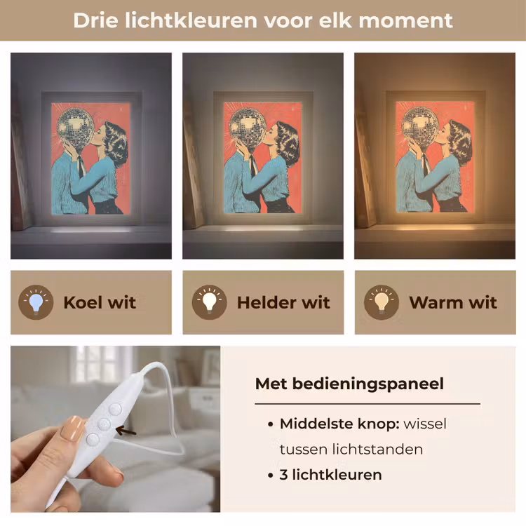Vrouw - Retro - Discobal - Kus Light Box met kabel (Tafellamp) klein -USP_lichtkleurNL
