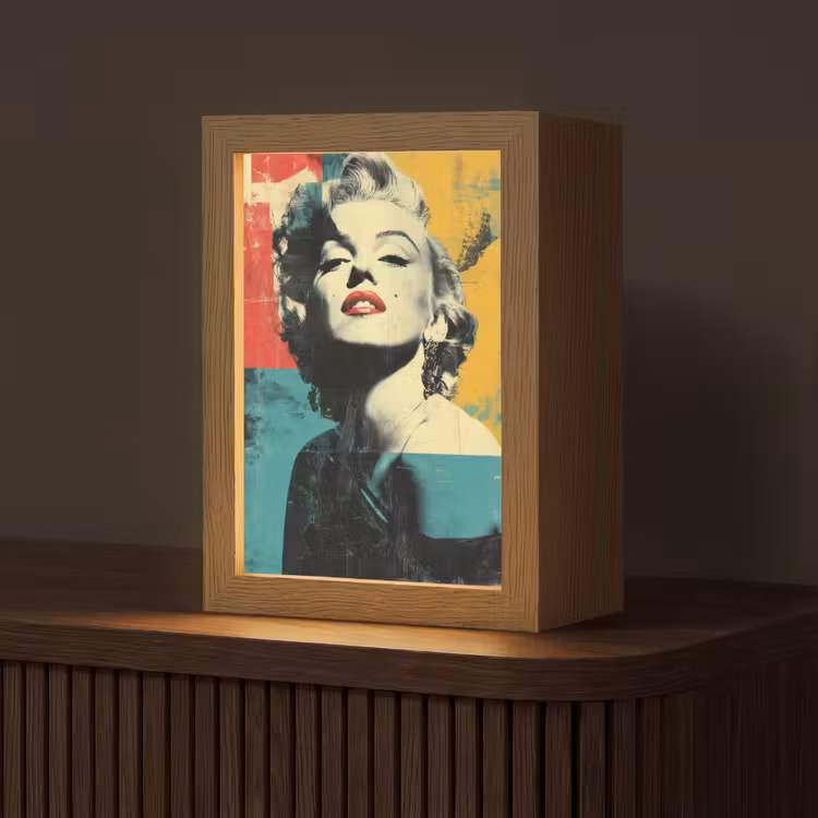 Vrouw - Rode lippen - Abstracte kleurvlakken - Popartuistraling Light Box met kabel (Tafellamp) klein -z3d_website