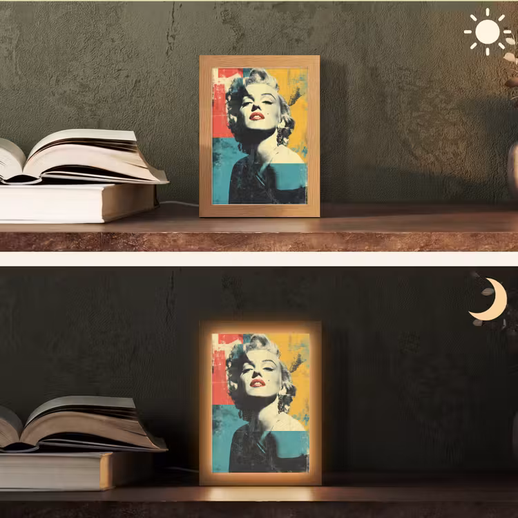 Vrouw - Rode lippen - Abstracte kleurvlakken - Popartuistraling Light Box met kabel (Tafellamp) klein -sfeer3