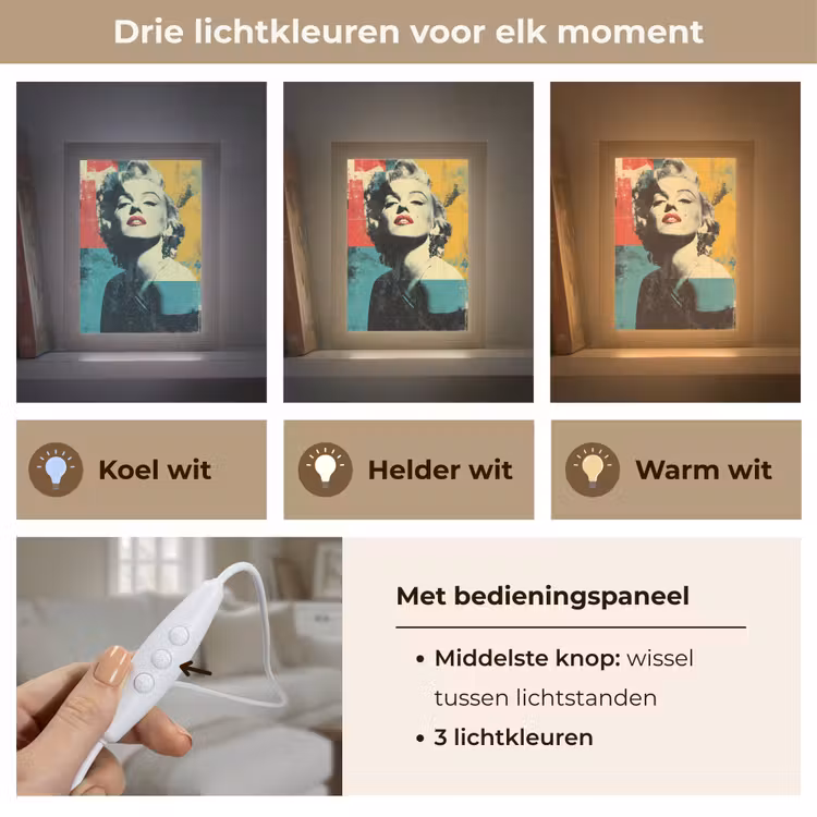 Vrouw - Rode lippen - Abstracte kleurvlakken - Popartuistraling Light Box met kabel (Tafellamp) klein -USP_lichtkleurNL