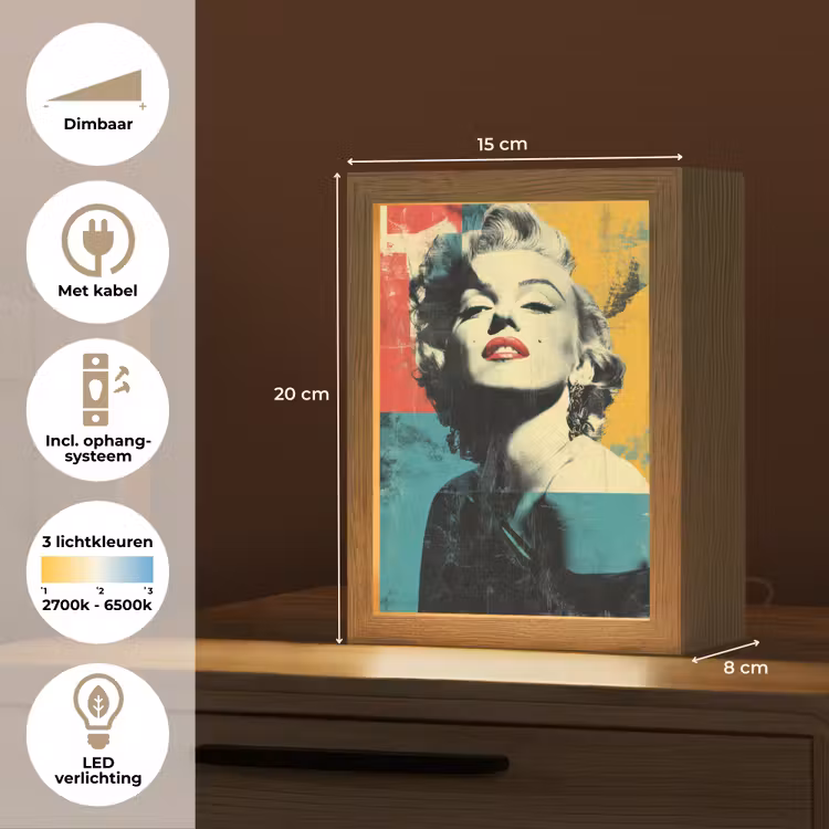 Vrouw - Rode lippen - Abstracte kleurvlakken - Popartuistraling Light Box met kabel (Tafellamp) klein -USP_NL