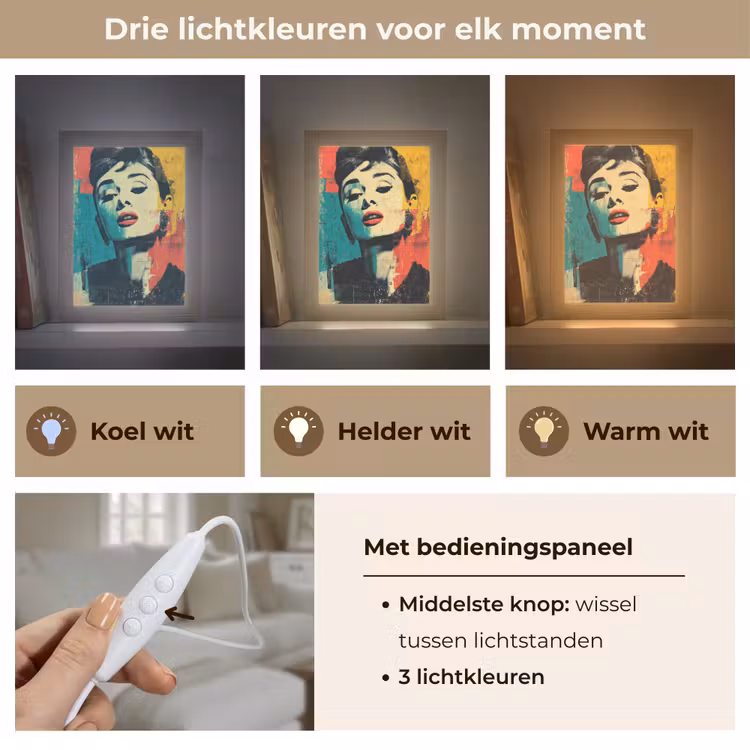 Vrouw - Rode lippen - Expressief - Grafisch Light Box met kabel (Tafellamp) klein -USP_lichtkleurNL