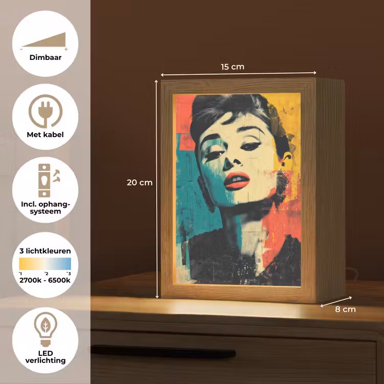Vrouw - Rode lippen - Expressief - Grafisch Light Box met kabel (Tafellamp) klein -USP_NL