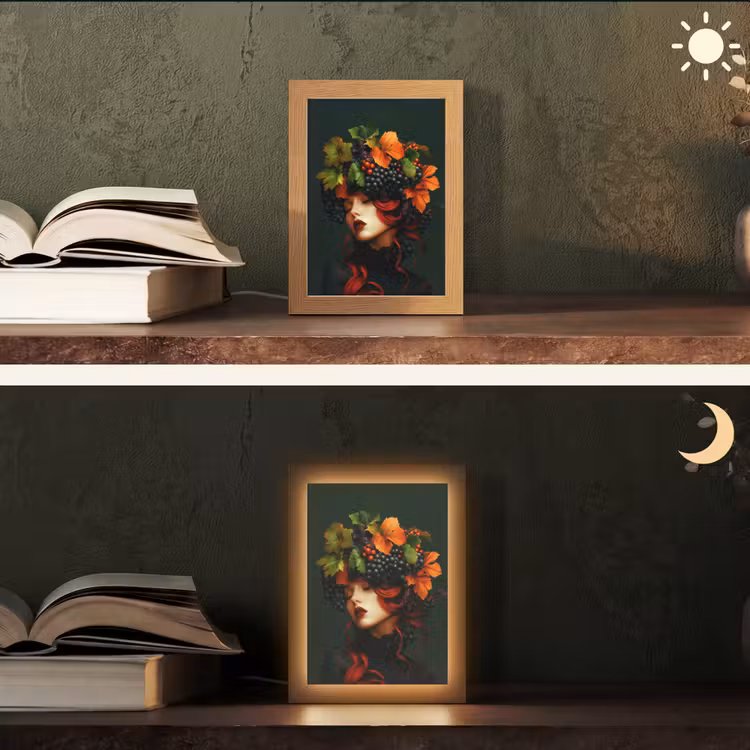 Vrouw - Rood - Groen - Druiven Light Box met kabel (Tafellamp) klein -sfeer3