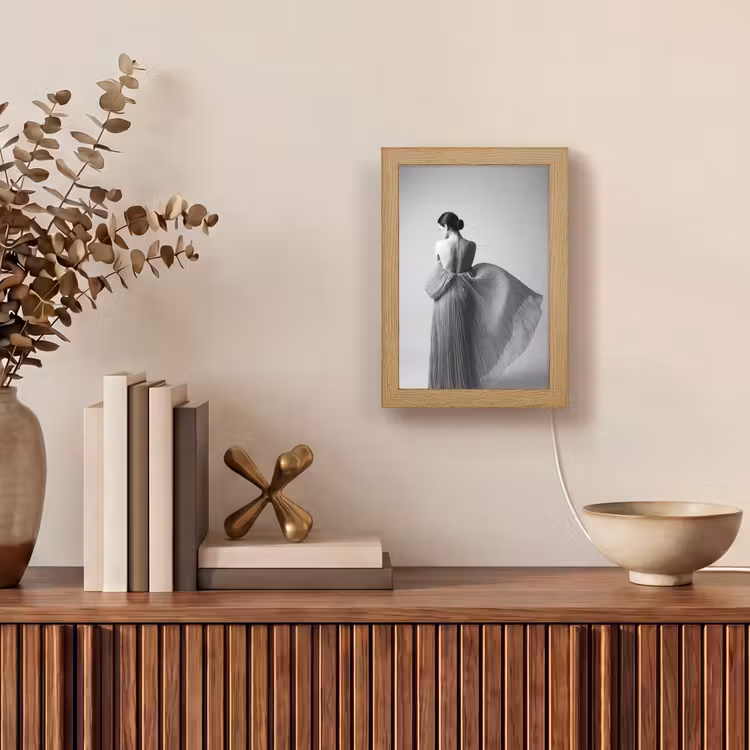 Vrouw - Rug - Textuur - Zwart - Wit - Elegant Light Box met kabel (Tafellamp) klein -sfeer2
