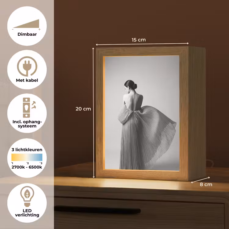 Vrouw - Rug - Textuur - Zwart - Wit - Elegant Light Box met kabel (Tafellamp) klein -USP_NL