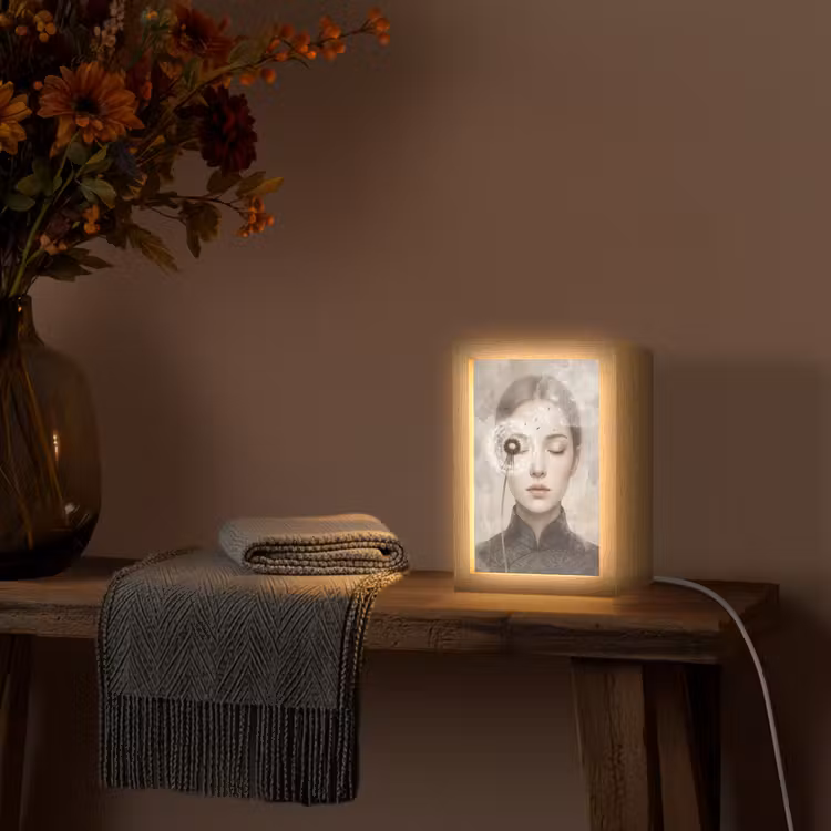 Vrouw - Sereen - Grijs Light Box met kabel (Tafellamp) klein -sfeer4