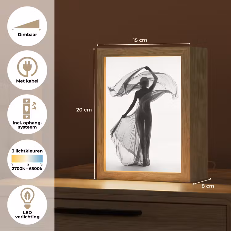 Vrouw - Sluier - Portret - Zwart - Wit - Artistiek Light Box met kabel (Tafellamp) klein -USP_NL