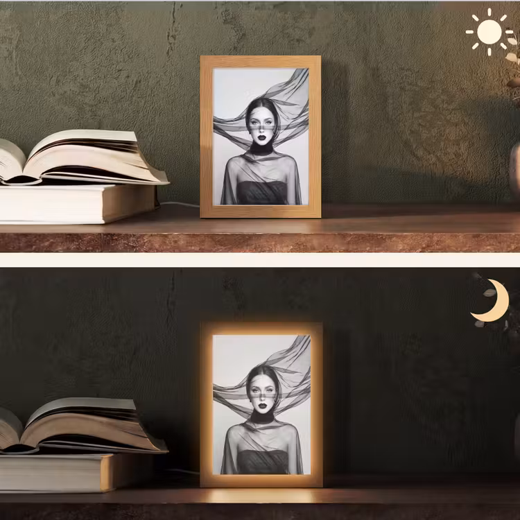 Vrouw - Sluier - Portret - Zwart - Wit - Elegant Light Box met kabel (Tafellamp) klein -sfeer3