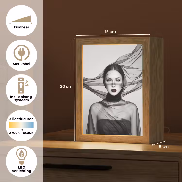 Vrouw - Sluier - Portret - Zwart - Wit - Elegant Light Box met kabel (Tafellamp) klein -USP_NL