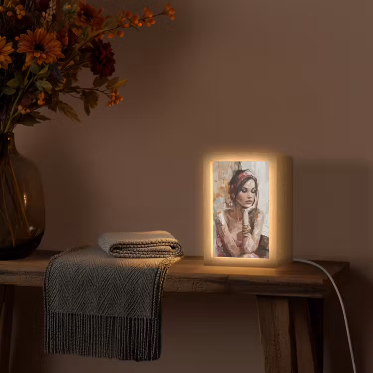 Vrouw - Verflook - Portret - Modern Light Box met kabel (Tafellamp) klein -sfeer4