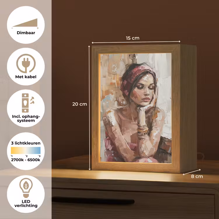 Vrouw - Verflook - Portret - Modern Light Box met kabel (Tafellamp) klein -USP_NL