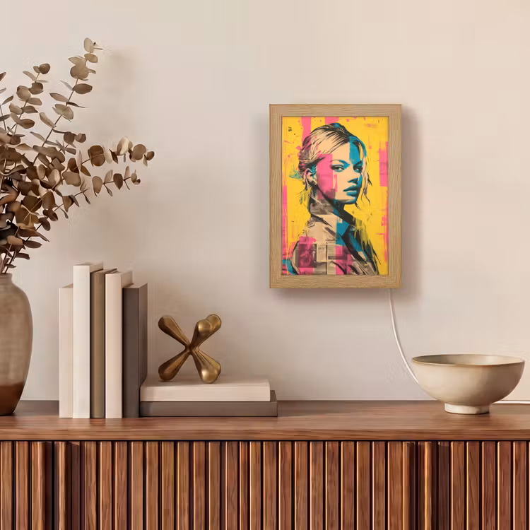 Vrouw - Verfstrepen - Gekleurd Light Box met kabel (Tafellamp) klein -sfeer2