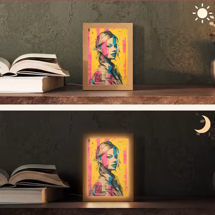 Vrouw - Verfstrepen - Gekleurd Light Box met kabel (Tafellamp) klein -sfeer3