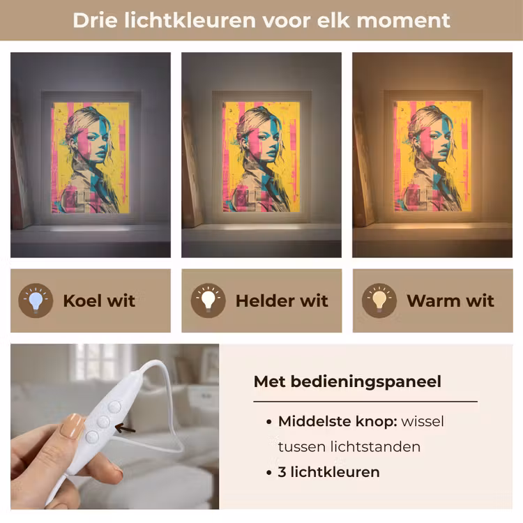 Vrouw - Verfstrepen - Gekleurd Light Box met kabel (Tafellamp) klein -USP_lichtkleurNL