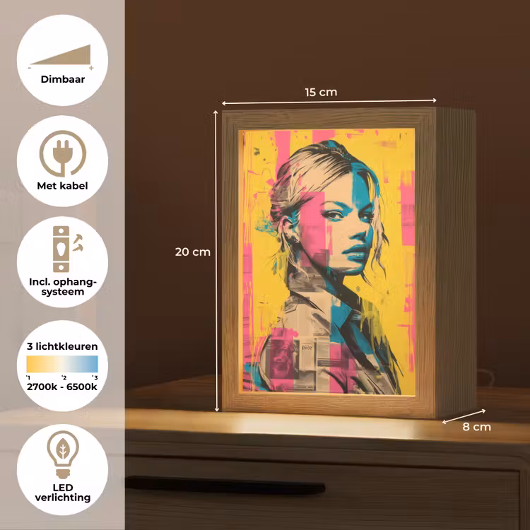 Vrouw - Verfstrepen - Gekleurd Light Box met kabel (Tafellamp) klein -USP_NL