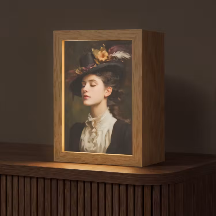 Vrouw - Victoriaans - Portret Light Box met kabel (Tafellamp) klein -z3d_website