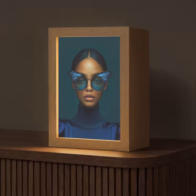 Vrouw - Vlinder - Bril - Blauw - Modern - Portret Light Box met kabel (Tafellamp) klein -z3d_website